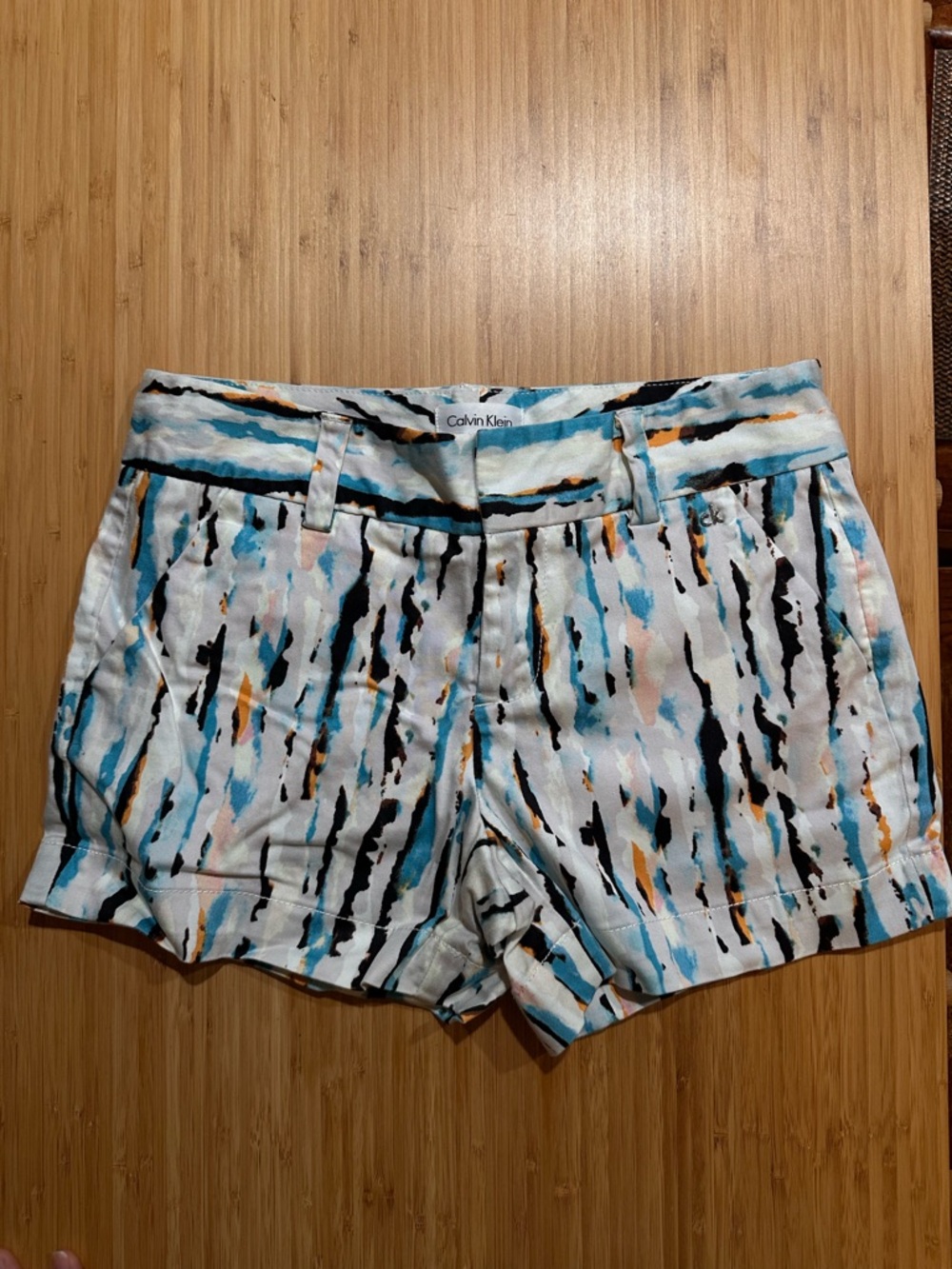 Calvin Klein Women's Abstract Stripe Print Shorts - Aqua/Black/Peach/White